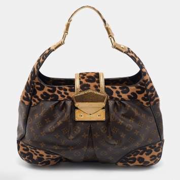 Pre Owned Louis Vuitton Monogram Canvas/Karung and Leopard Print Calfhair Limited Edition Polly Bag