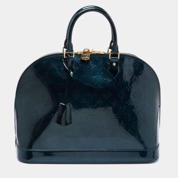 Pre Owned Louis Vuitton Blue Nuit Monogram Vernis Leather Alma GM Bag
