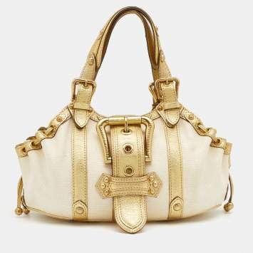 Pre Owned Louis Vuitton Cream/Gold Canvas and Leather Antigua Theda PM Bag