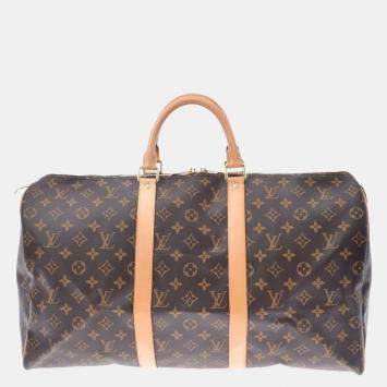 Pre Owned Louis Vuitton Brown Canvas Keepall Bandouliere 50 Duffel Bag 