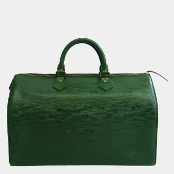 Pre Owned Louis Vuitton Green Epi Leather Speedy 35 Satchel Bag 