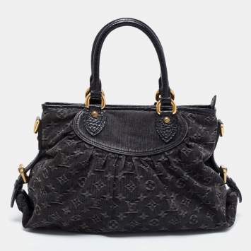 Pre Owned Louis Vuitton Black Monogram Denim Neo Cabby MM Bag