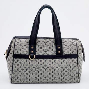 Pre Owned Louis Vuitton Grey/Navy Blue Monogram Mini Lin Canvas Josephine GM Bag