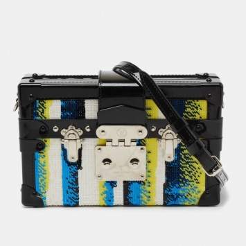 Pre Owned Louis Vuitton Multicolor Sequins and Patent Leather Petite Malle Clutch Bag