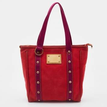 Pre Owned Louis Vuitton Rouge Toile Canvas Limited Edition Antigua Cabas MM Bag