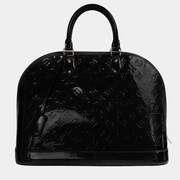 Pre Owned Louis Vuitton Black Monogram Vernis Alma GM Bag