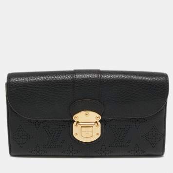 Pre Owned Louis Vuitton Black Monogram Mahina Leather Amelia Wallet