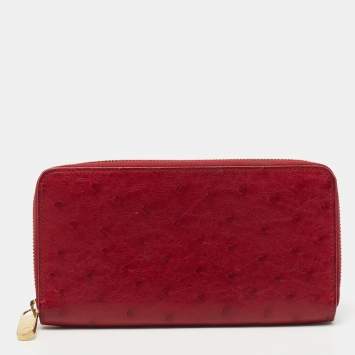 Pre Owned Louis Vuitton Red Ostrich Zippy Wallet