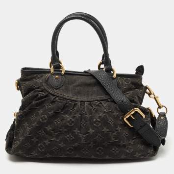 Pre Owned Louis Vuitton Black Monogram Denim Neo Cabby MM Bag