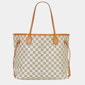 Pre Owned Louis Vuitton White Damier Azur Neverfull MM