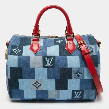 Pre Owned Louis Vuitton Damier Monogram Denim Patchwork Speedy Bandoulier 30 Bag