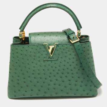 Pre Owned Louis Vuitton Green Ostrich Capucines PM Bag