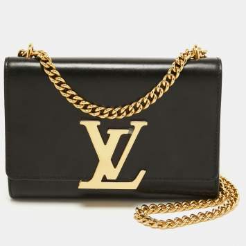 Pre Owned Louis Vuitton Black Leather Chain Louise MM Bag