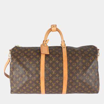 Pre Owned Louis Vuitton Vintage Brown Monogram Canvas Keepall Bandouliere 55 Duffel Bag
