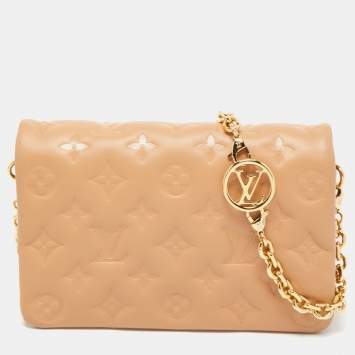 Pre Owned Louis Vuitton Camel Monogram Leather Coussin Pochette Bag