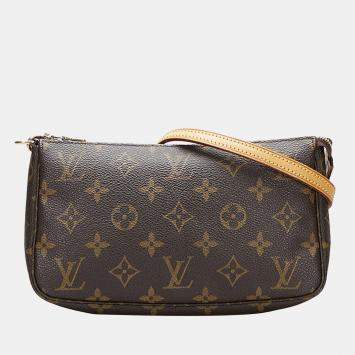 Pre Owned Louis Vuitton Brown Canvas Monogram Pochette Accessoires Long Strap bag