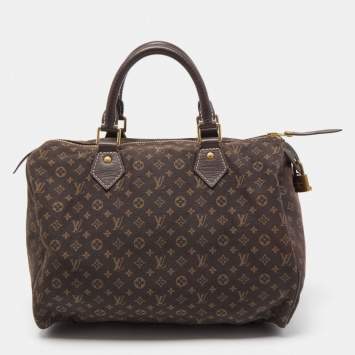 Pre Owned Louis Vuitton Ebene Monogram Canvas Mini Lin Speedy 30 Bag