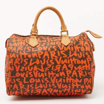 Pre Owned Louis Vuitton Orange Monogram Canvas Graffiti Stephen Sprouse Speedy 30 Bag