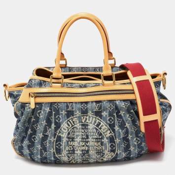 Pre Owned Louis Vuitton Blue Monogram Denim Limited Edition Porte Epaule Raye GM Bag
