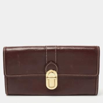 Pre Owned Louis Vuitton Brown Leather Pushlock Flap Continental Wallet