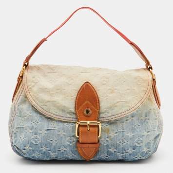 Pre Owned Louis Vuitton Blue Monogram Denim and Leather Limited Edition Sunshine Bag
