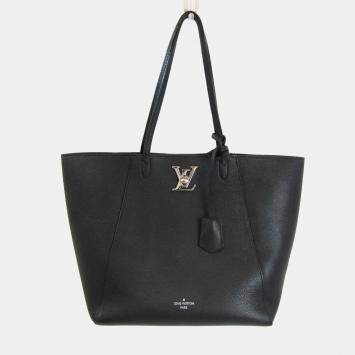 Pre Owned Louis Vuitton Black Leather Lockme Cabas Top Handle Bag