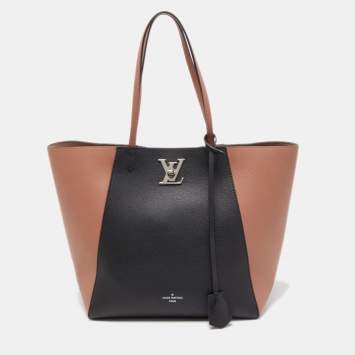 Pre Owned Louis Vuitton Rose/Black Leather Lockme Cabas Bag