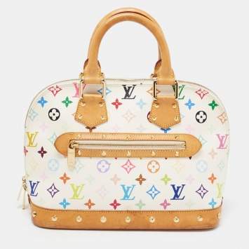 Pre Owned Louis Vuitton White Multicolor Monogram Canvas Alma PM Bag