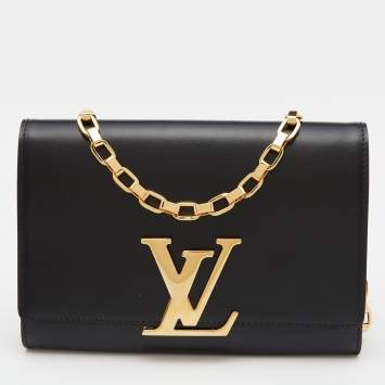 Pre Owned Louis Vuitton Black Leather Louise Chain Clutch