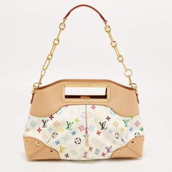 Pre Owned Louis Vuitton White Multicolor Monogram Canvas Judy MM Bag