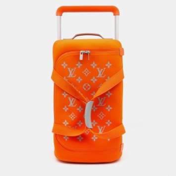 Pre Owned Louis Vuitton Orange Monogram Knit Horizon Soft 55 Duffle Bag