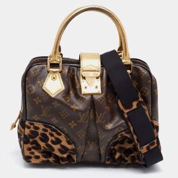 Pre Owned Louis Vuitton Monogram Canvas, Leopard Calfhair and Karung Trimmed Adele Bag