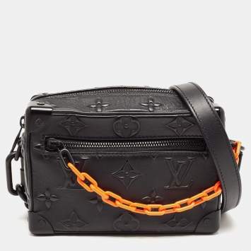 Pre Owned Louis Vuitton Black Monogram Embossed Leather Mini Soft Trunk Bag