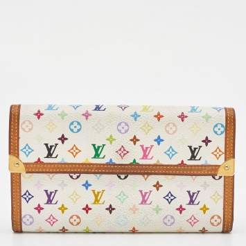 Pre Owned Louis Vuitton White Monogram Multicolored Canvas Porte Tresor International Wallet