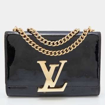 Pre Owned Louis Vuitton Black Patent Leather Chain Louise MM Bag