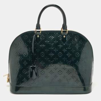 Pre Owned Louis Vuitton Bleu Nuit  Monogram Vernis Alma GM Bag