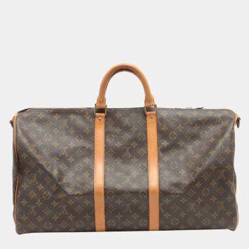 Pre Owned Louis Vuitton Brown Canvas Monogram Keepall 55 Duffel Bag