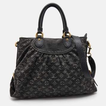 Pre Owned Louis Vuitton Black Monogram Denim and Leather Neo Cabby GM Bag