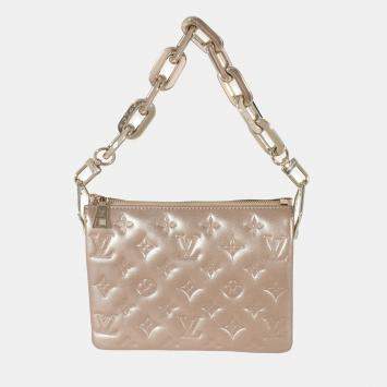 Pre Owned Louis Vuitton Gold Monogram Embossed Puffy Lambskin Coussin BB Shoulder Bag 