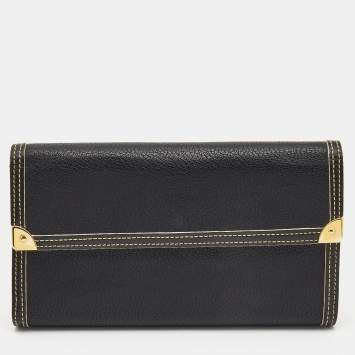 Pre Owned Louis Vuitton Black Leather Porte Tresor International Wallet