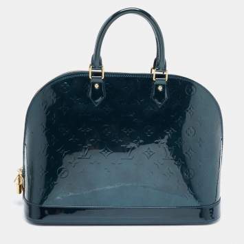 Pre Owned Louis Vuitton Blue Nuit Monogram Vernis Alma GM Bag