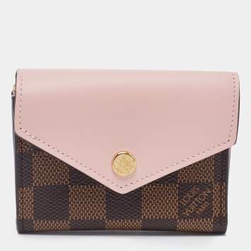 Pre Owned Louis Vuitton Rose Ballerine Damier Ebene Zoe Wallet