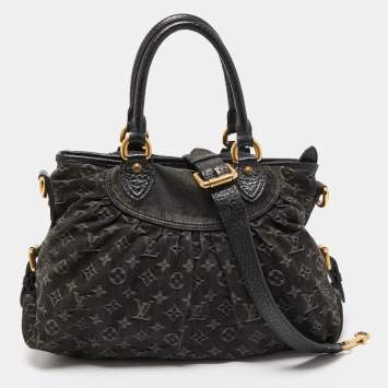 Pre Owned Louis Vuitton Black Monogram Denim Neo Cabby MM Bag