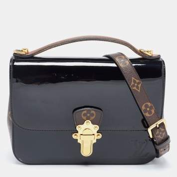 Pre Owned Louis Vuitton Black Vernis Leather and Monogram Canvas Cherrywood BB Bag