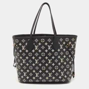 Pre Owned Louis Vuitton Black/White Monogram Empreinte Leather Neverfull MM Bag