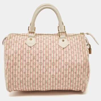 Pre Owned Louis Vuitton  White/Pink Mini Lin Croisette Speedy 30 Bag