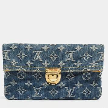 Pre Owned Louis Vuitton Blue Monogram Denim Pochette Clutch