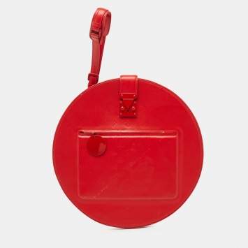 Pre Owned Louis Vuitton Red Monogram Mat Leather Op Art Round Bag