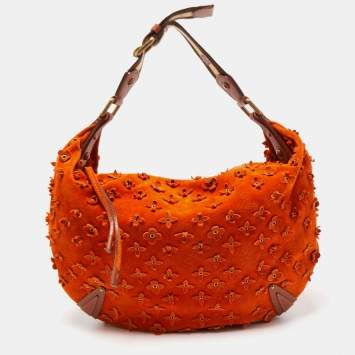Pre Owned Louis Vuitton Orange Monogram Suede Onatah Fleurs GM Bag