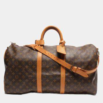 Pre Owned Louis Vuitton Brown Canvas 55 Keepall Bandouliere Duffel Bag